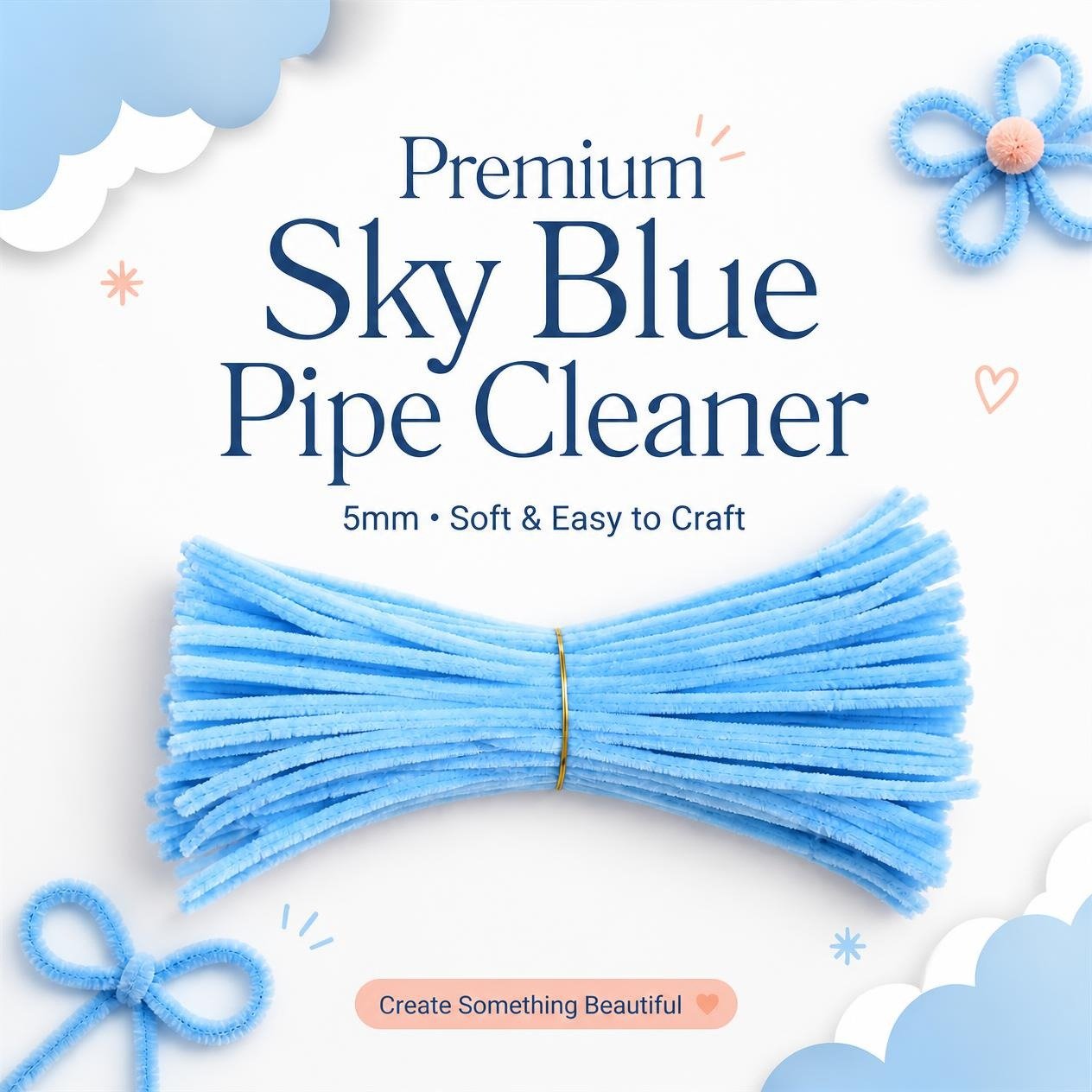 Craftoa Sky Blue Pipe Cleaners 5mm