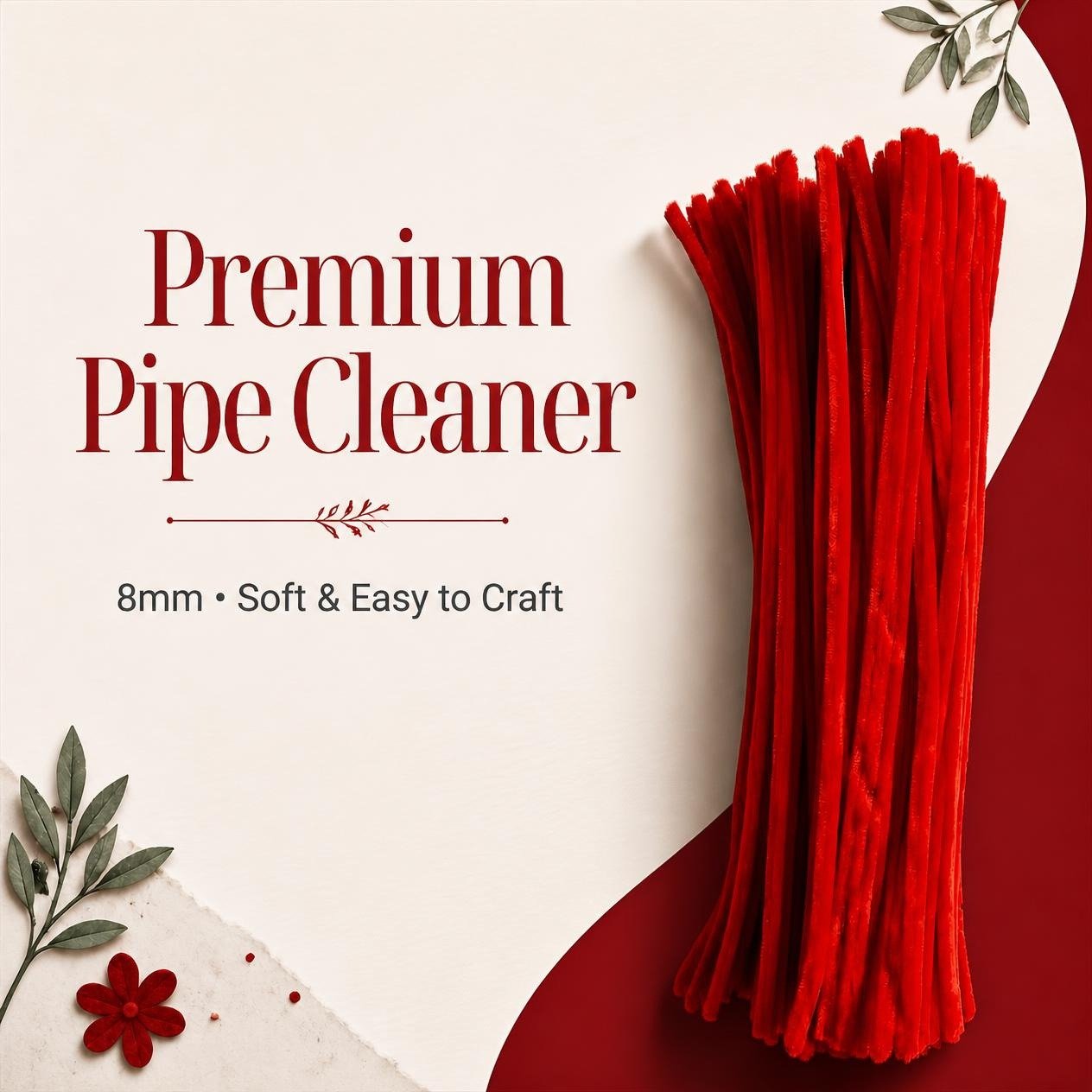Craftoa Red Pipe Cleaners 8mm | Premium Red Chenille Stems for DIY Crafts, Flower Making & Decorations