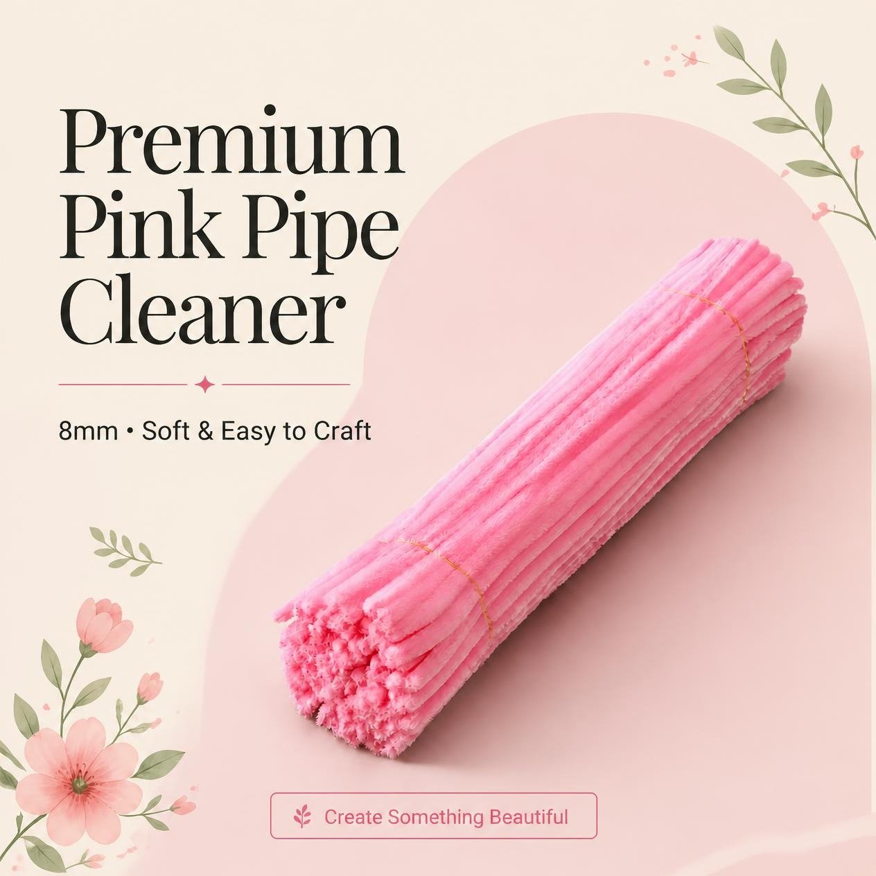 Craftoa Pink Pipe Cleaners 8mm | Premium Pink Chenille Stems for DIY Crafts, Flower Making & Decorations