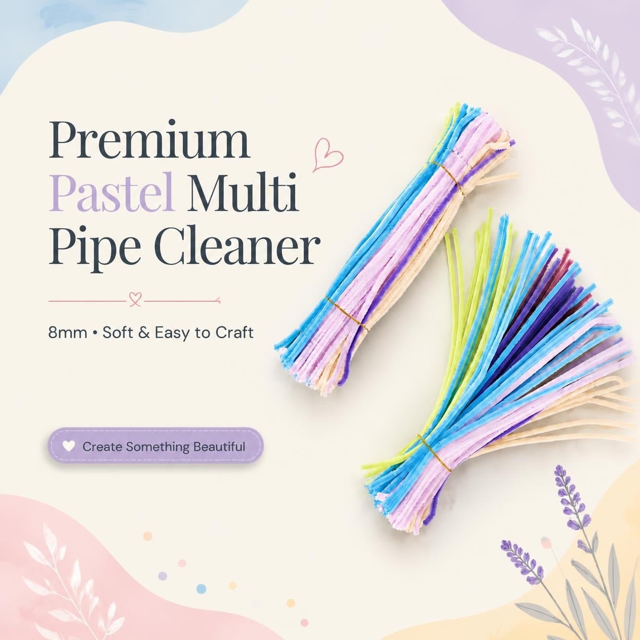 Craftoa Premium Pastel Multi-Color Pipe Cleaners 8mm