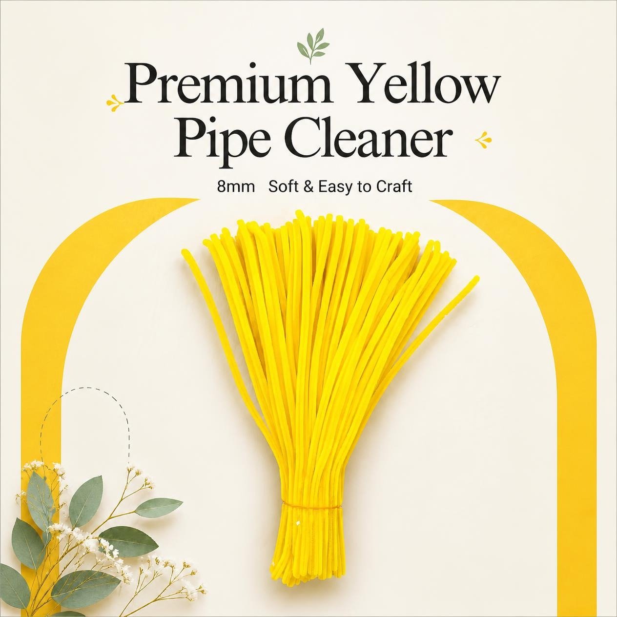 Craftoa Yellow Pipe Cleaners 8mm | Premium Yellow Chenille Stems for DIY Crafts, Flower Making & Decorations